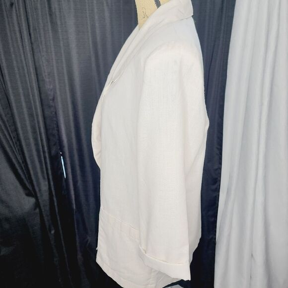 Vintage 90s Neutral Minimalist Beige Lightweight Long Fall Blazer - Picture 6 of 16